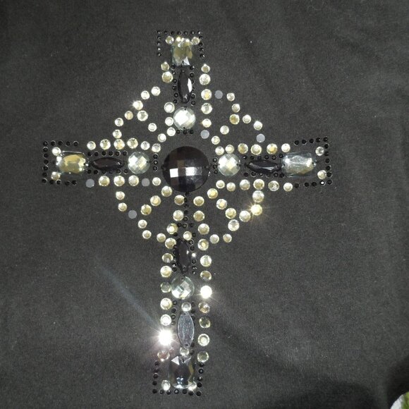 TWIK by Simons Mustard rhinestone cross Turtleneck Long Sleeve T-Shirt Size S - Picture 2 of 6